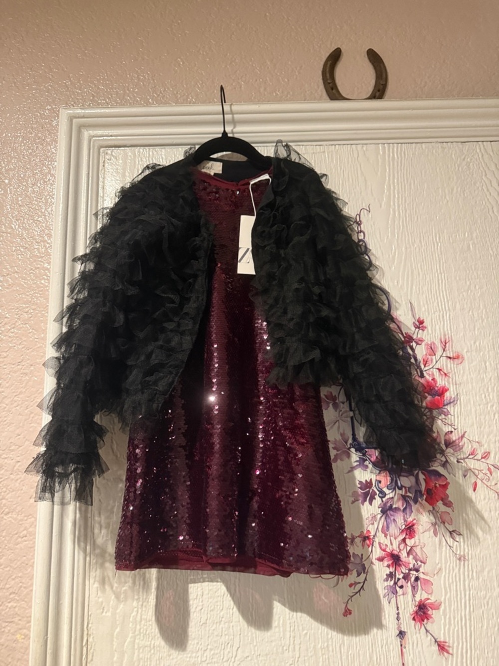 Zara Girls' Burgundy Sequin A-Line Dress 2 piece